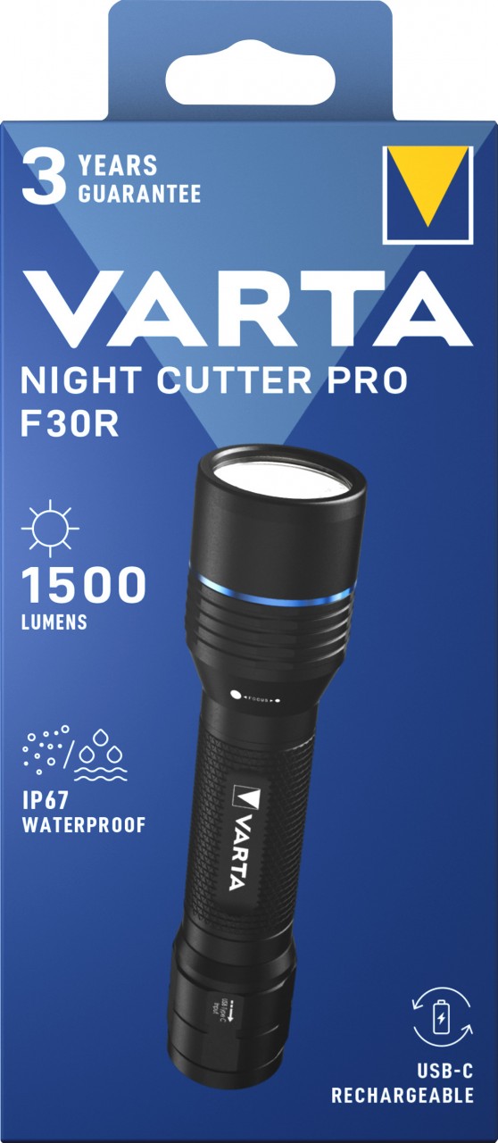 VARTA LED Taschenlampe Night Cutter Pro F30R – 1.500 Lumen, wiederaufladbar