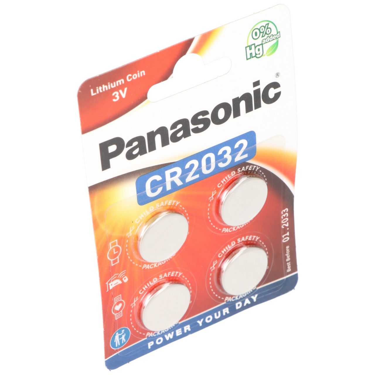 Panasonic Batterie Lithium, Knopfzelle, CR2032, 3V Electronics, Lithium Power, Retail Blister (4-Pack)