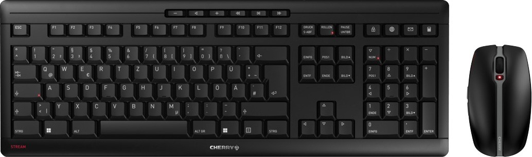 Cherry Tastatur-Maus Set STREAM Desktop, Wireless, schwarz DE, Optisch, 2400 dpi, Retail