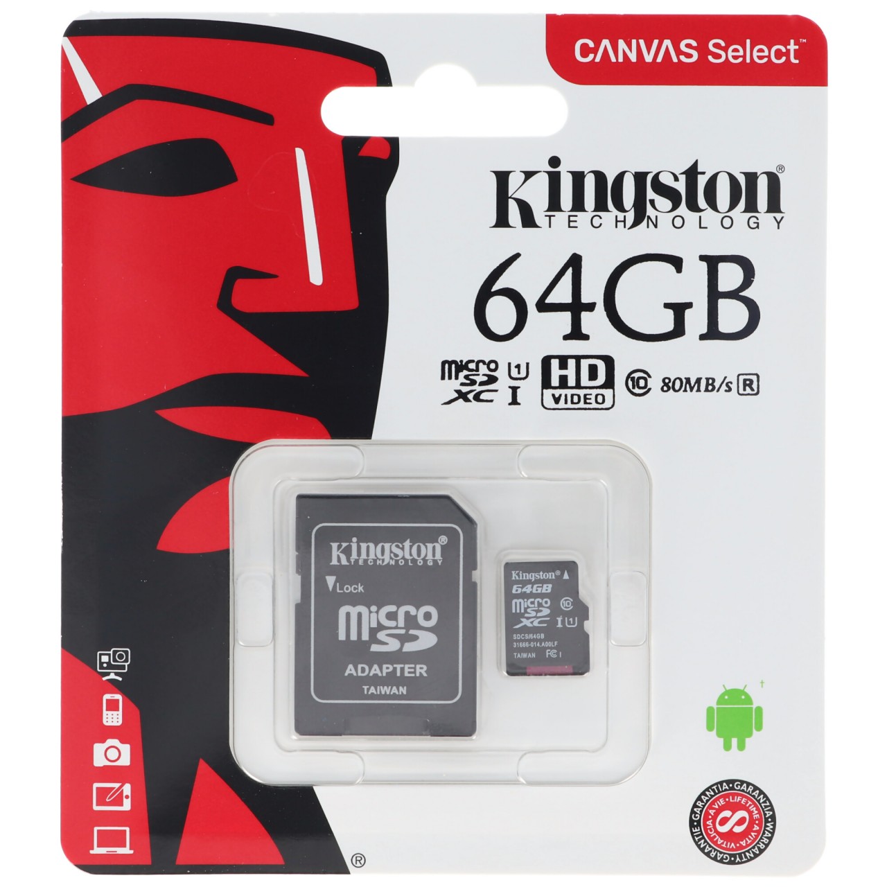 KINGSTON 64 GB Micro SD Karte, Kingston Canvas Select Plus microSD Speicherkarte, optimiert für Android-Geräte, mit SD-Adapter