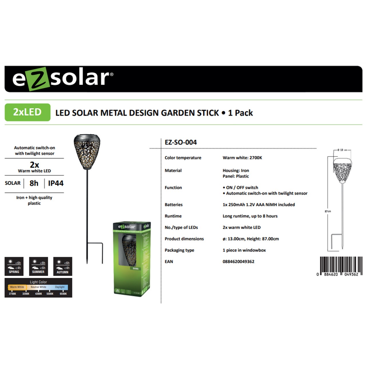 LED SOLAR METAL DESIGN GARTEN STECKLEUCHTE mit Akku AAA 1,2V