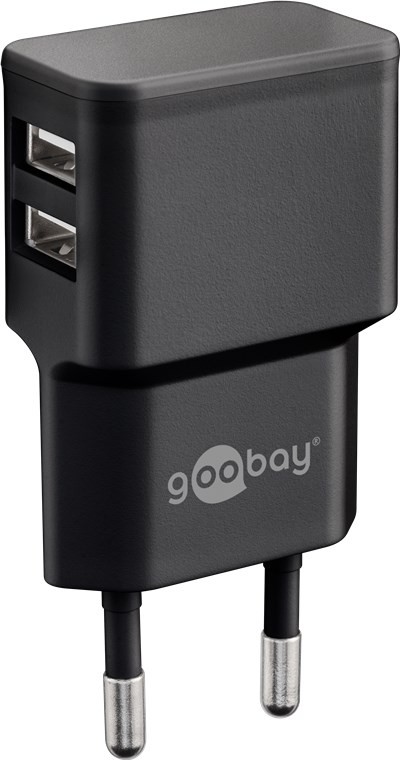 Dual USB-Ladegerät 2,4 A (12W) schwarz kompaktes USB-Netzteil mit 2xUSB Anschlüssen