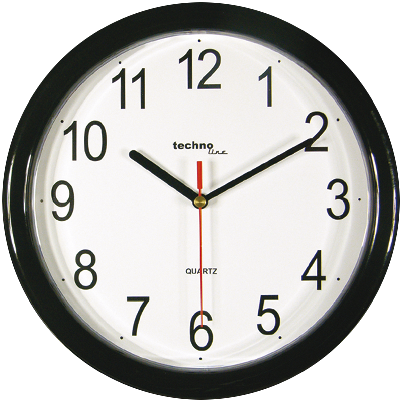 WT 600 - klassische Wanduhr mit Kunststoffrahmen in schwarz von Technoline