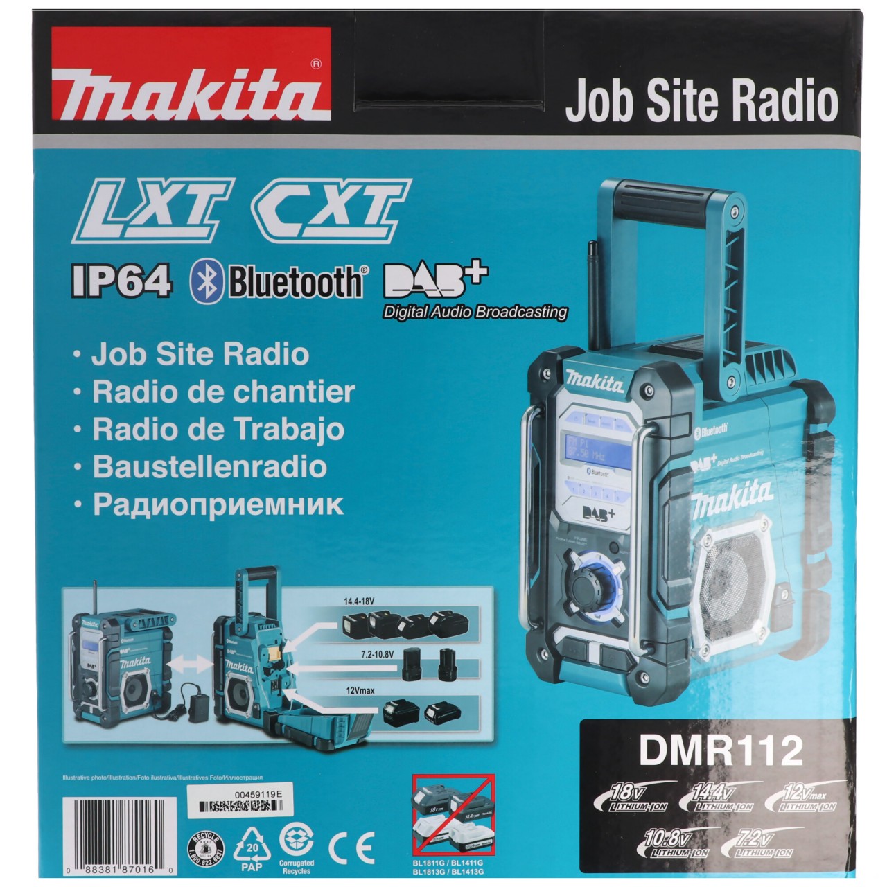 Makita Akku-Baustellenradio DMR112 Radio FM, DAB Plus, Bluetooth, ohne Akku und Ladegerät