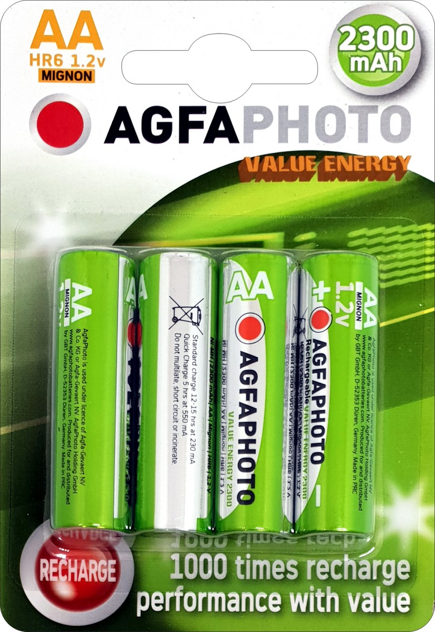 Agfaphoto Akku NiMH, Mignon, AA, HR06, 1.2V/2300mAh Value Energy, Retail Blister (4-Pack)