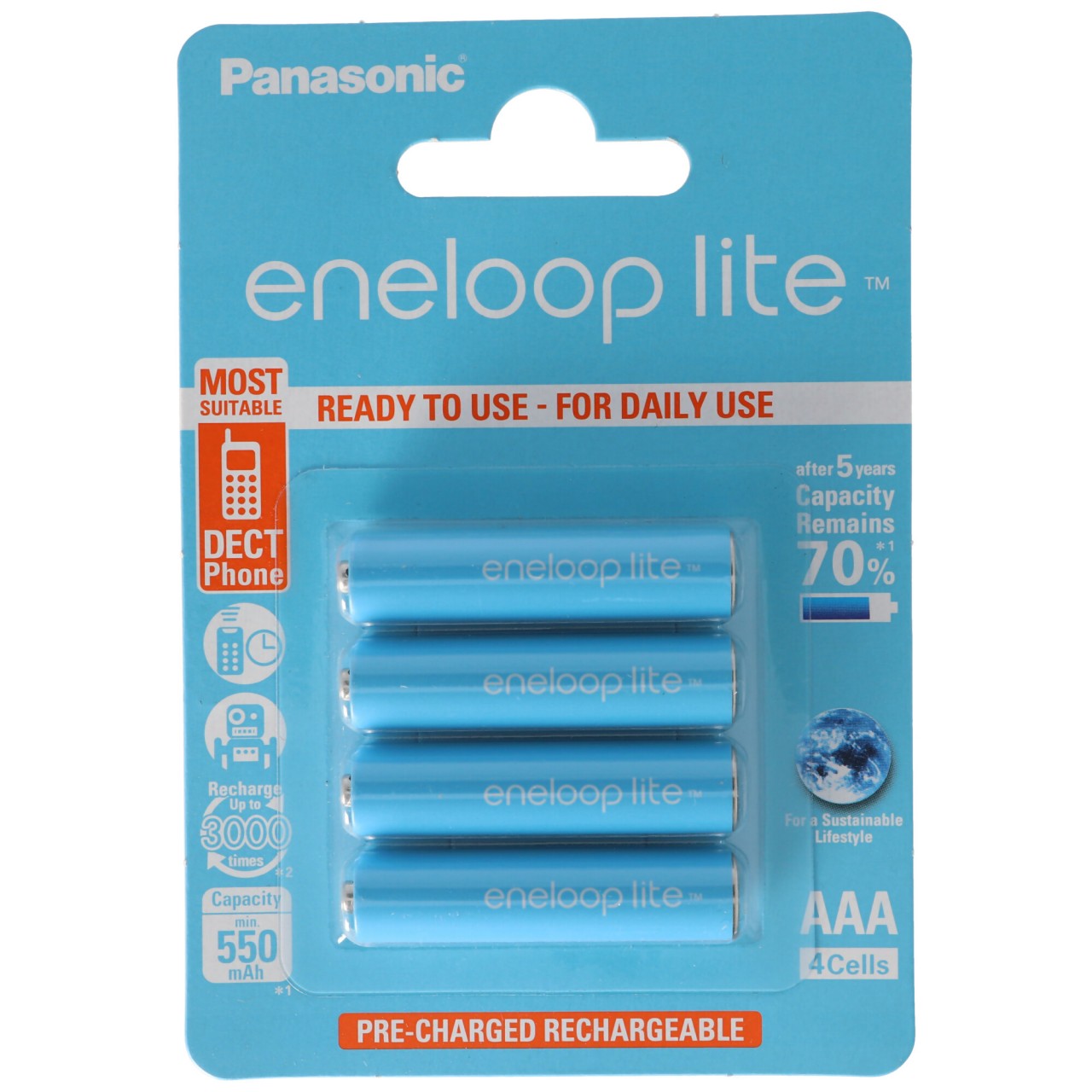 4 Stück Panasonic eneloop Lite Micro AAA LR03 Akku BK-4LCCE/4BE NiMH 1,2V 600mAh Akku für DECT Telefon