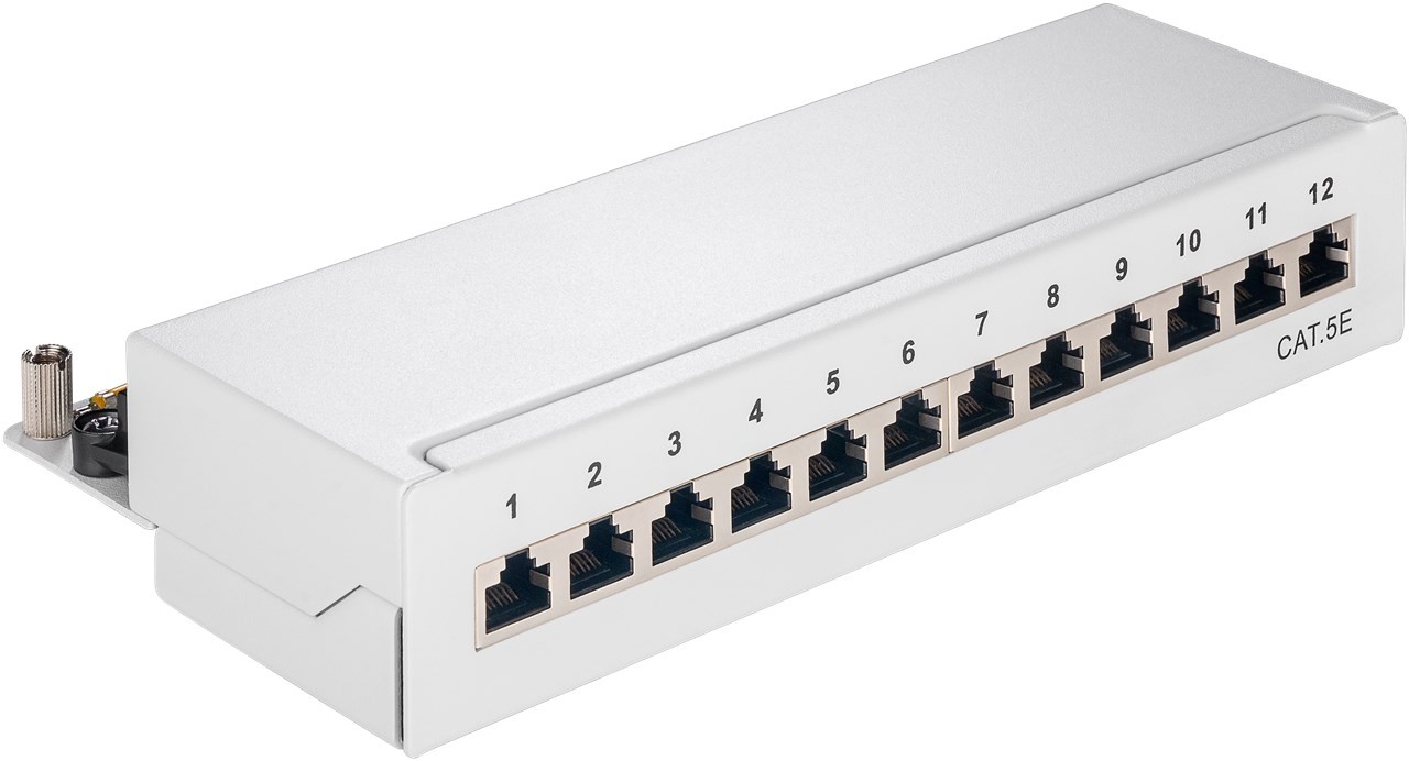 Goobay CAT 5e Mini/Desktop Patch Panel, 12 Port, (1 HE) - STP geschirmt, Grau
