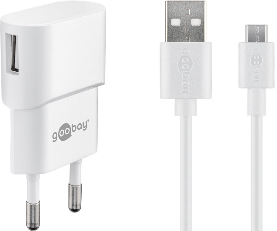 Goobay Micro USB-Ladeset 1 A - Netzteil mit Micro USB Kabel 1m (weiß)