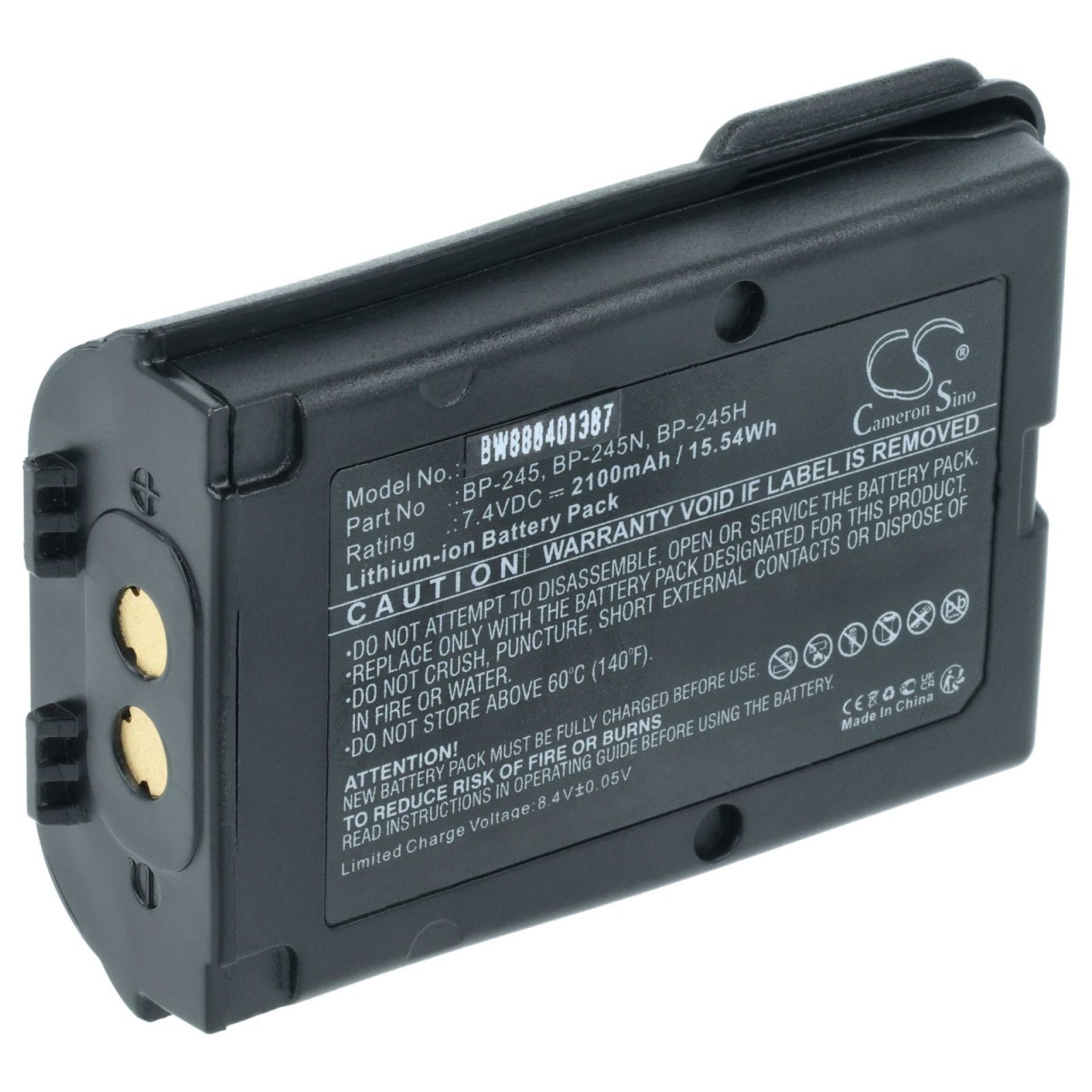 Ersatzakku als Ersatz für Icom BP-245H, BP-245N, BP-245 für Funkgerät, 2100mAh 7,4V Li-Ion + Gürtelclip