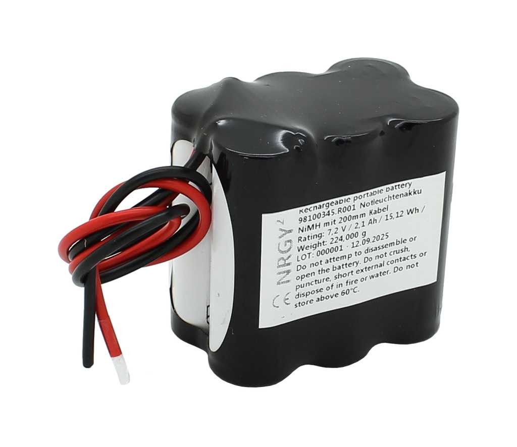 Notleuchtenakku NiMH 7,2V 2100mAh F2x3 A mit 200mm Kabel