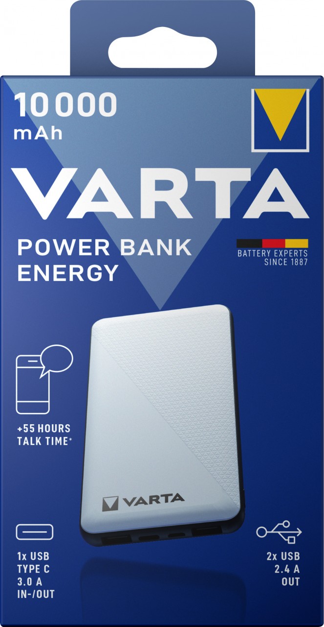 Varta Akku Powerbank, 5V/10.000mAh, Energy, weiss 2xUSB-A/Micro-B/-C