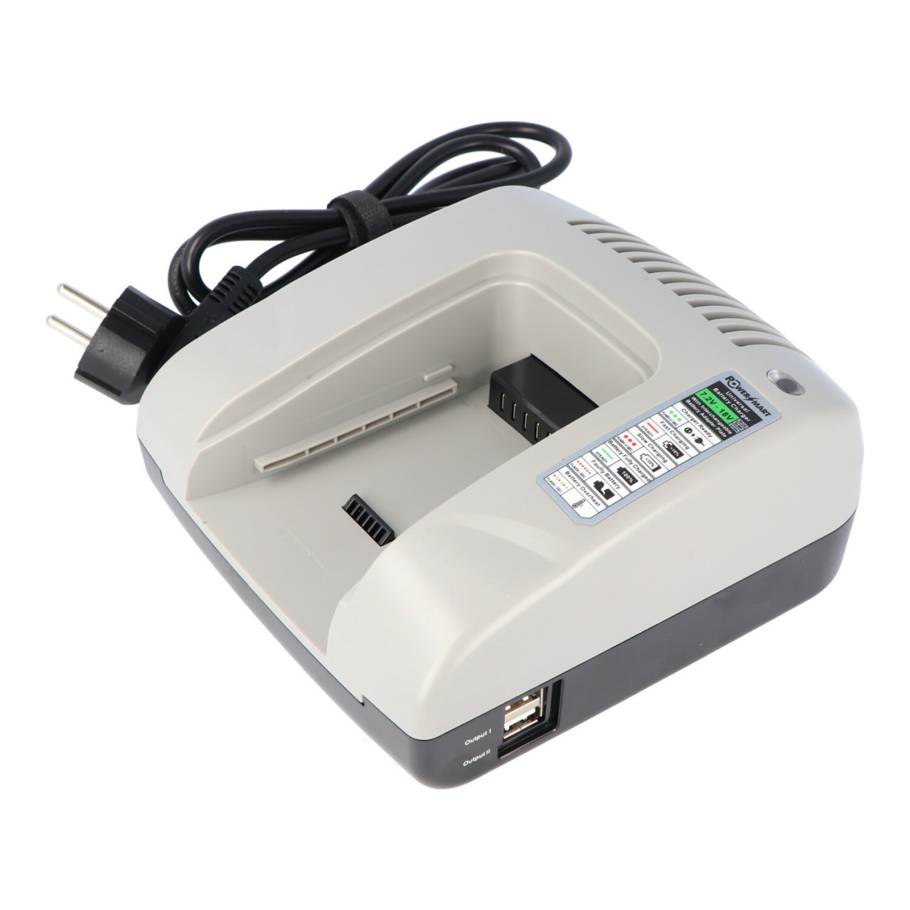 AccuCell Basisladegerät für austauschbare Ladeadapter für diverse Werkzeug-Akkus passend für 7,2-18V Li-Ionen, NiMH und NiCD