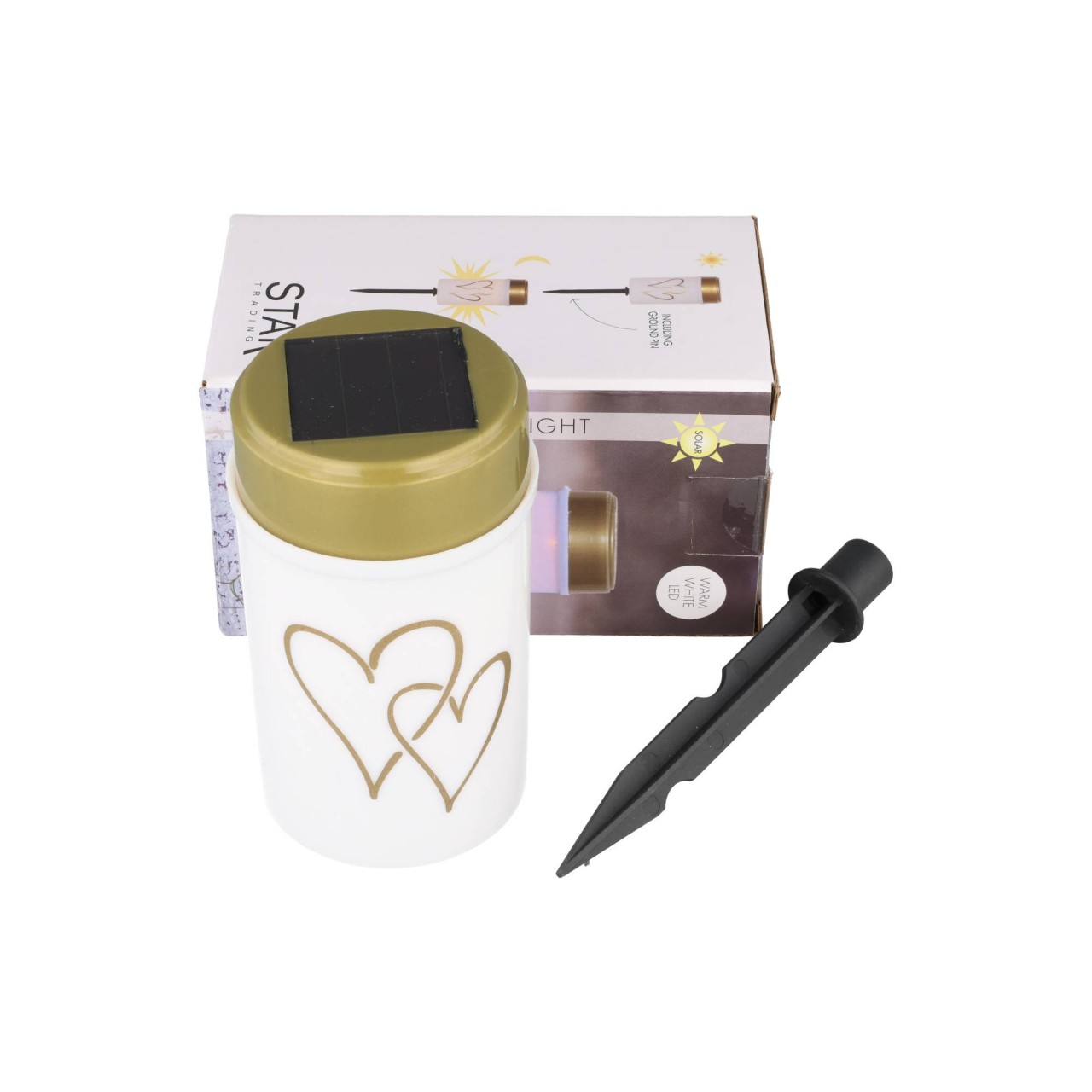 Solar-LED-Grablicht Hearty weiß – Warmweißes Grablicht mit Flackereffekt, mit Akku und Erdspieß