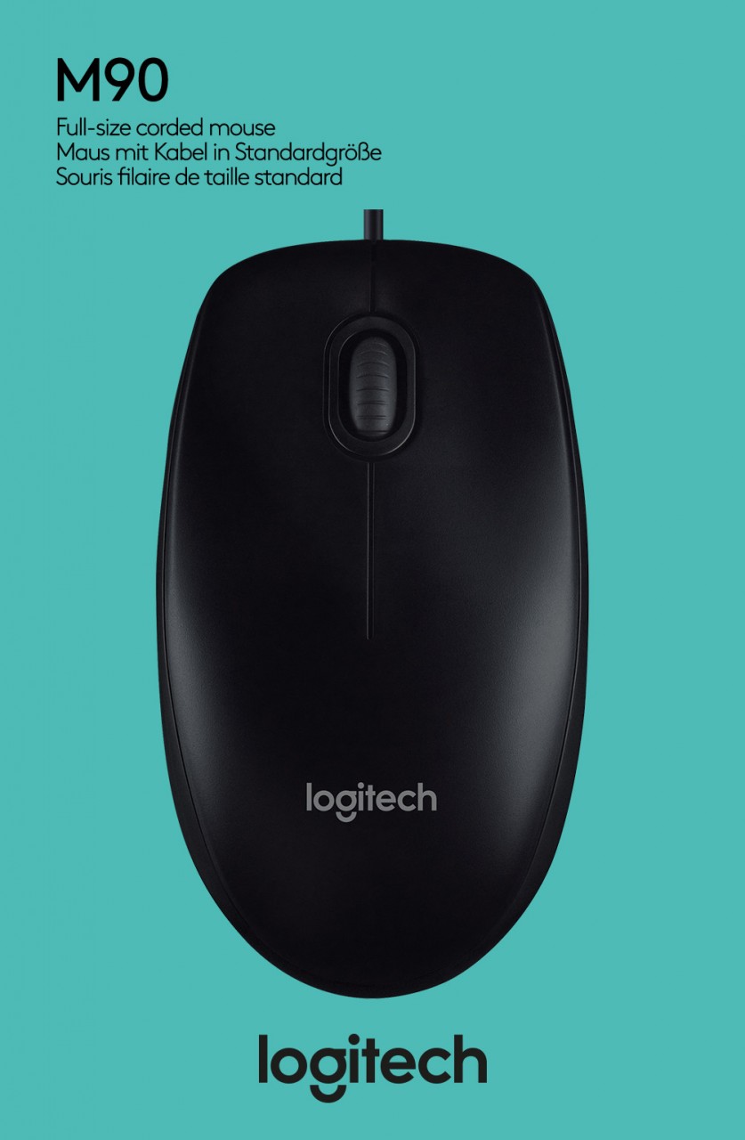 Logitech Maus M90, USB, schwarz Optisch, 1000 dpi, 3 Tasten, Retail