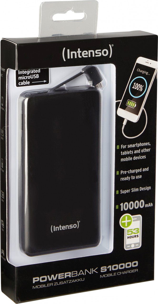 Intenso Akku-Powerbank „XS10000“ – 10.000 mAh, Schwarz, USB-A / Micro-USB / USB-C
