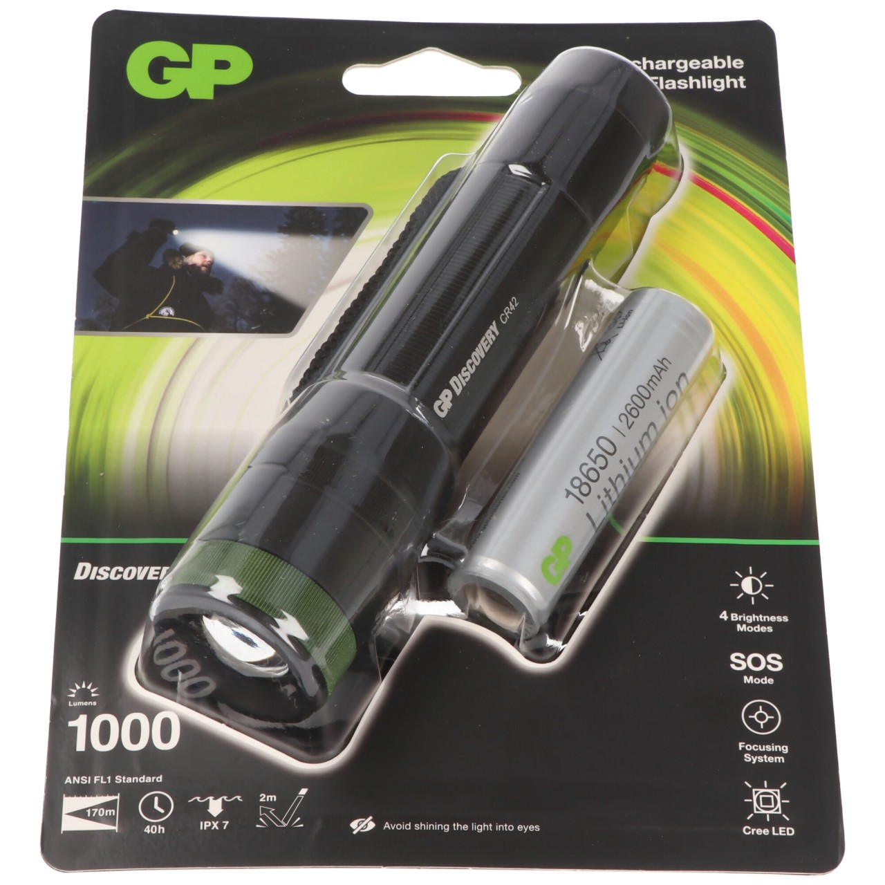 Taschenlampe CR42 1000lumen inklusive 18650 3,7V Li-Ion Akku