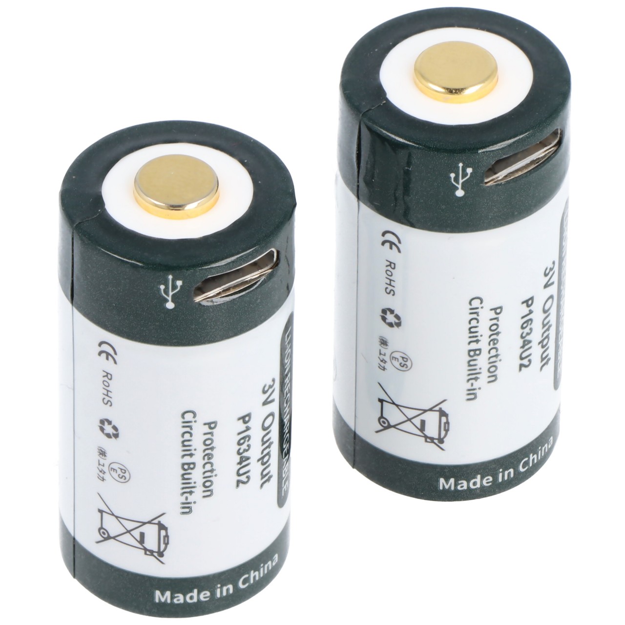 2 Stück KEEPPOWER RCR123A mit Micro USB Ladebuchse, Li-Ion Akku, 3V, 1000mAh, 3000mWh, mit Aufbewahrungsbox und Doppel-Micro USB-C Ladekabel