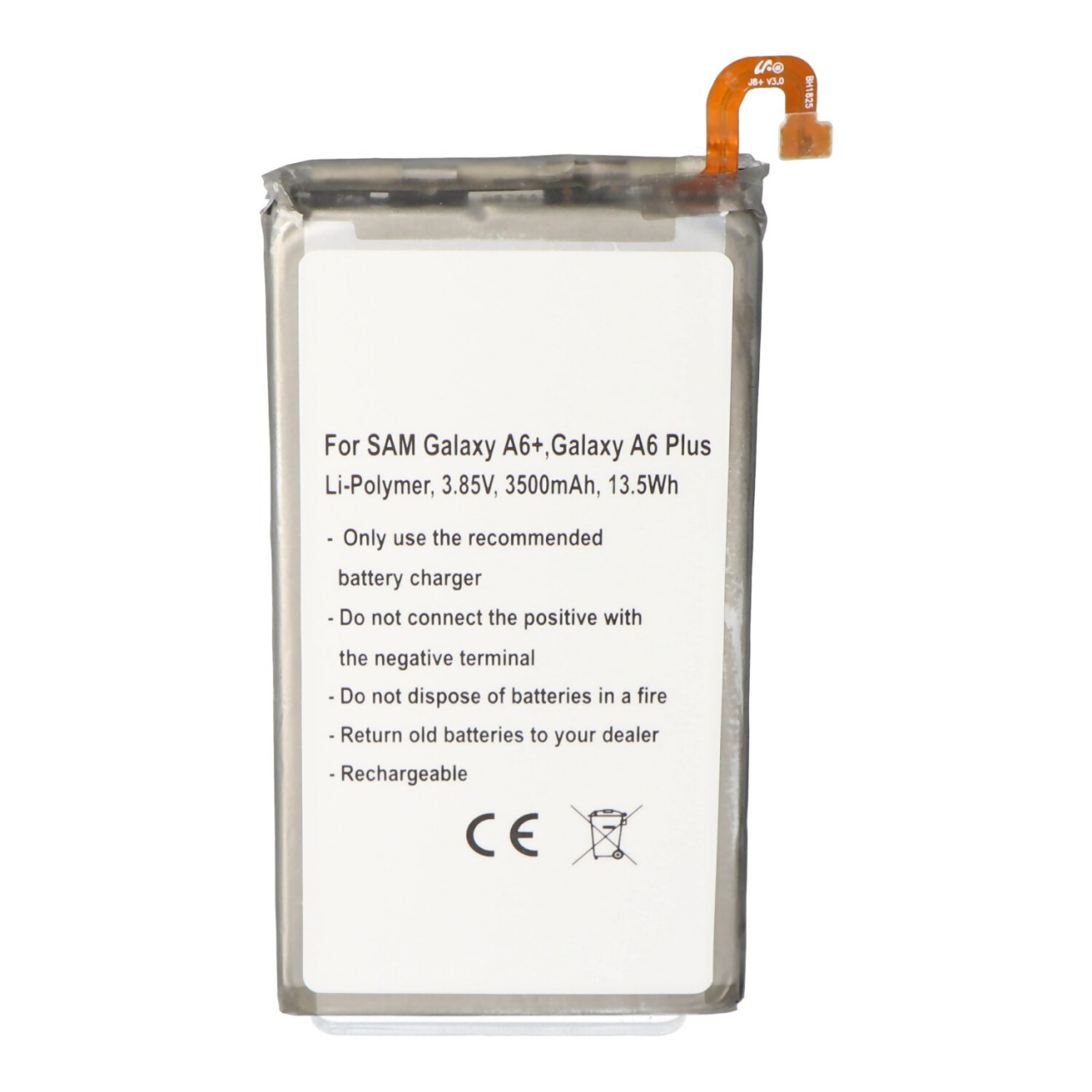 Akku passend für Samsung Galaxy A6+ Galaxy A6 Plus Li-Polymer 3,8V 3500mAh 13,3Wh built-in ohne Werkzeug