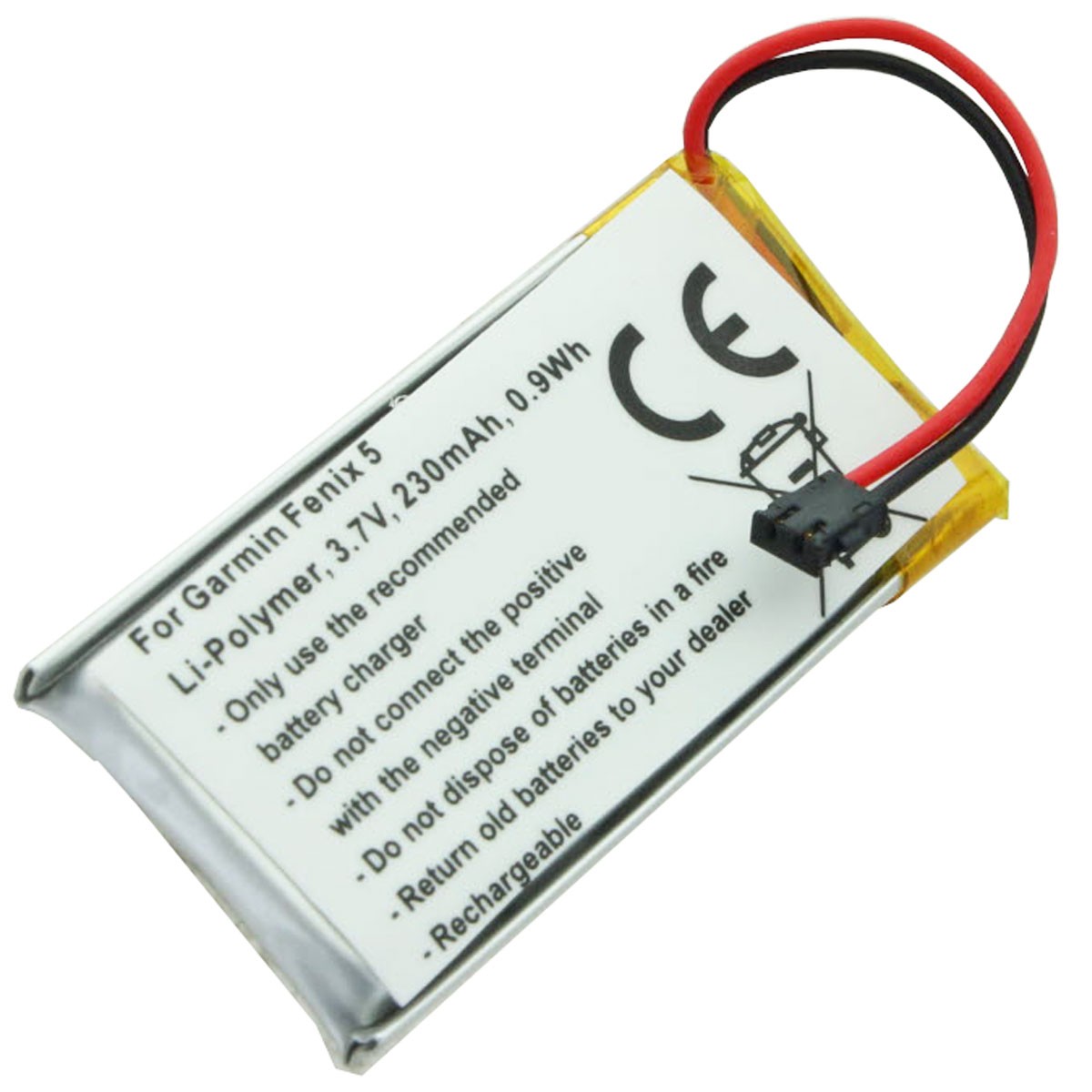 Akku passend für Garmin Fenix 5, Li-Polymer, 3,7V, 230mAh, 0,9Wh, Garmin 361-00097-00, 361-00098-00