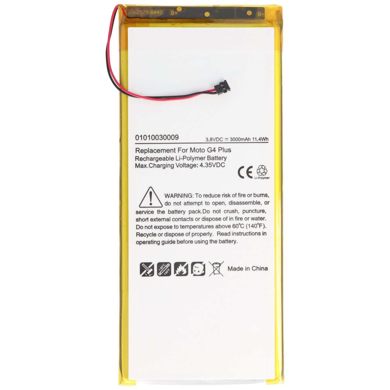 Akku passend für Lenovo Moto G4 Plus, XT1642, GV40, SNN5966A, GA40 Li-Polymer, 3,8V, 3000mAh, 11,4Wh, built-in, ohne Werkzeug