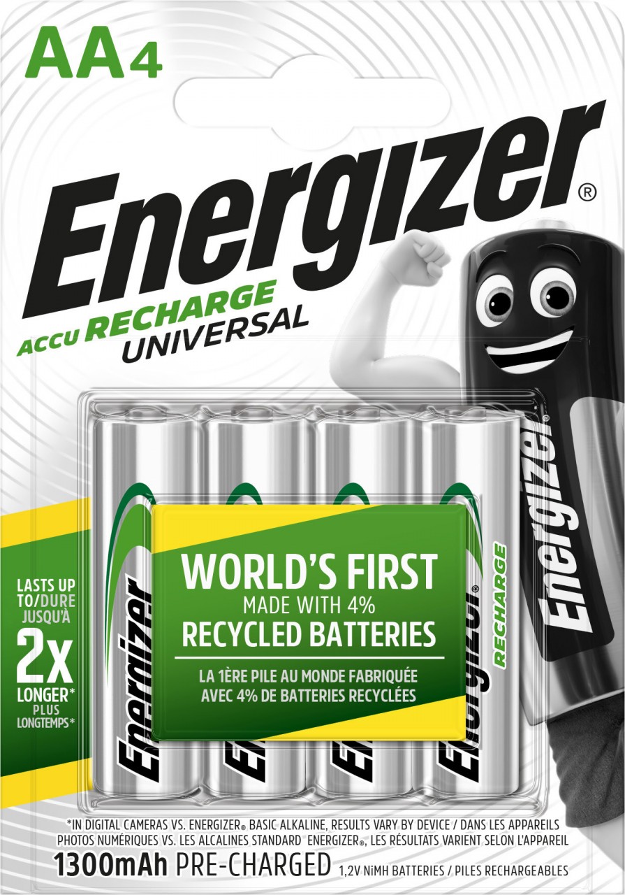Energizer Akku NiMH, Mignon, AA, HR06, 1.2V/1300mAh Universal, Pre-charged, Retail Blister (4-Pack)