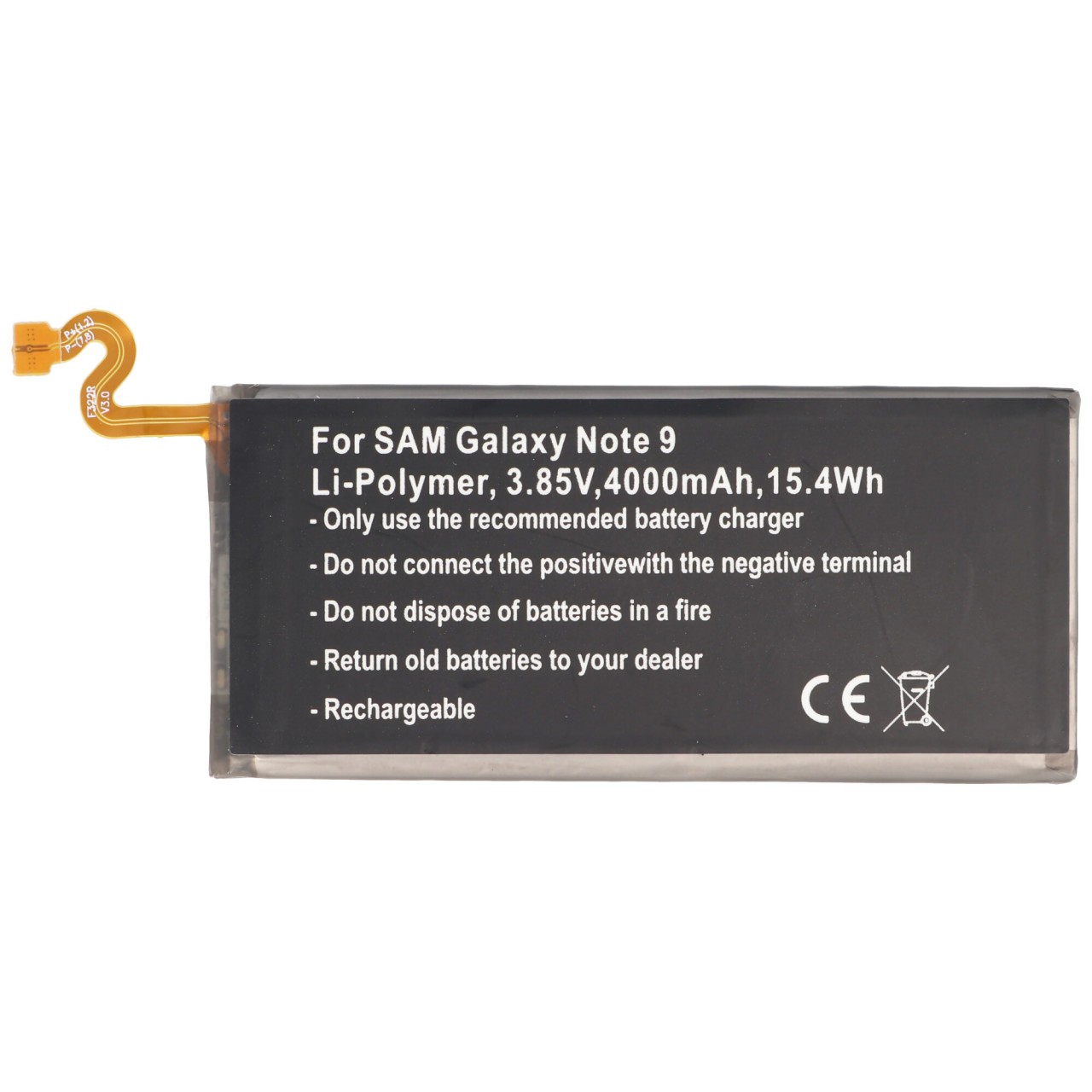 Akku passend für Samsung Galaxy Note 9, Li-Polymer, 3,85V, 4000mAh, 15,4Wh, built-in, ohne Werkzeug