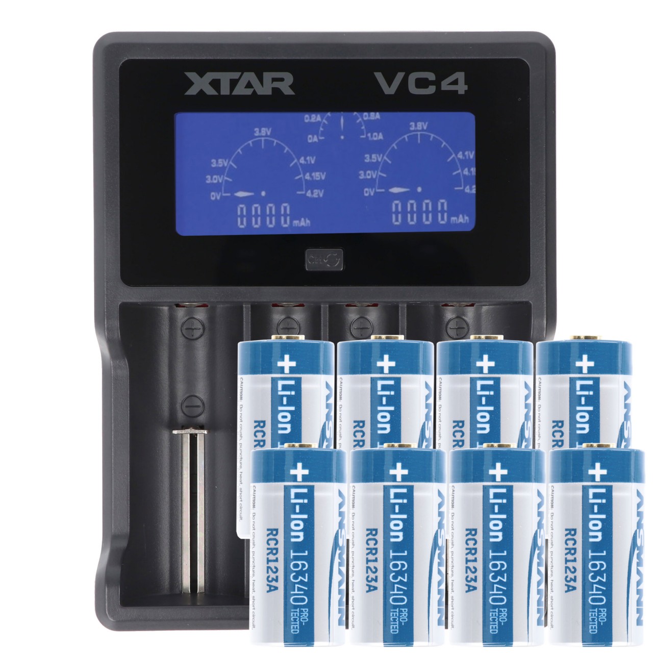 CR123 A Li-Ion Akku mit 3,6V - 3,7 Volt, 850mAh 8 Stück und LCD-Schnell-Ladegerät