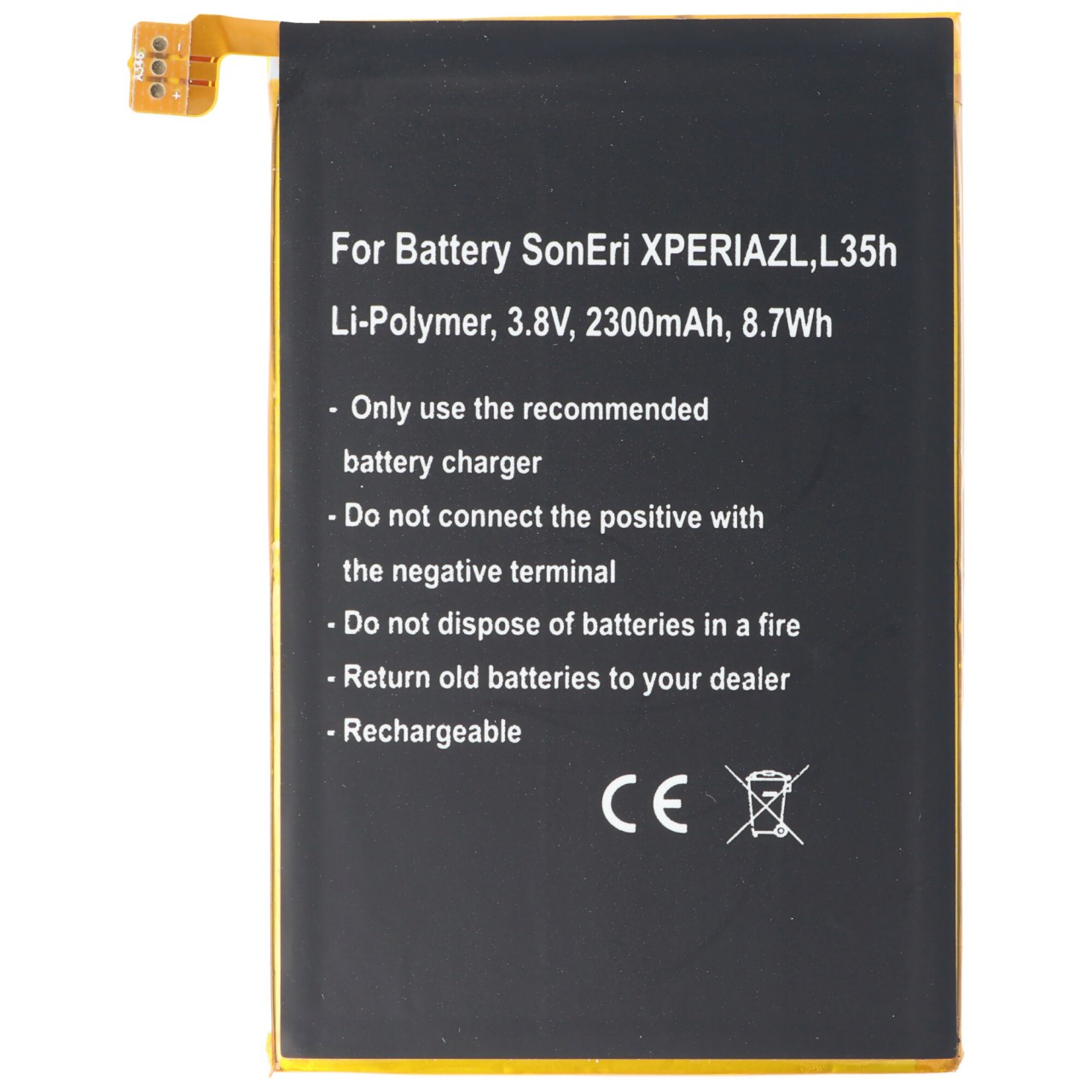 Akku passend für Sony Ericsson XPERIA ZL, L35h, Li-Polymer, 3,8V, 2300mAh, 8,7Wh, built-in, ohne Werkzeug