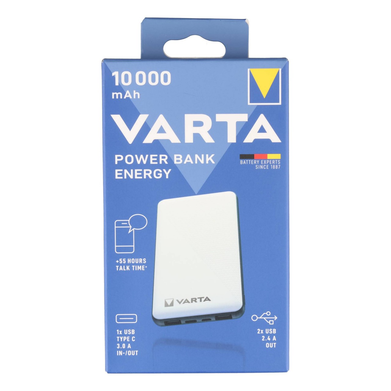 Varta Akku Powerbank, 5V/10.000mAh, Energy, weiss 2xUSB-A/Micro-B/-C