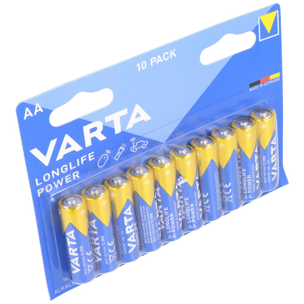 Varta Batterie Alkaline, Mignon, AA, LR06, 1.5V Longlife Power, Retail Blister (10-Pack)