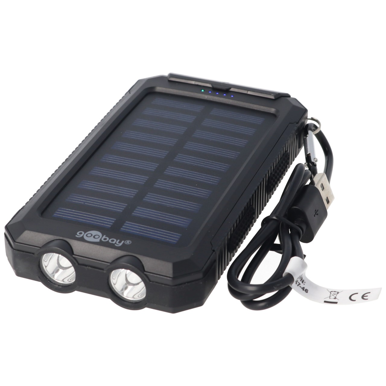 Outdoor Powerbank 8000mAh mit Solarpanel und Taschenlampenfunktion