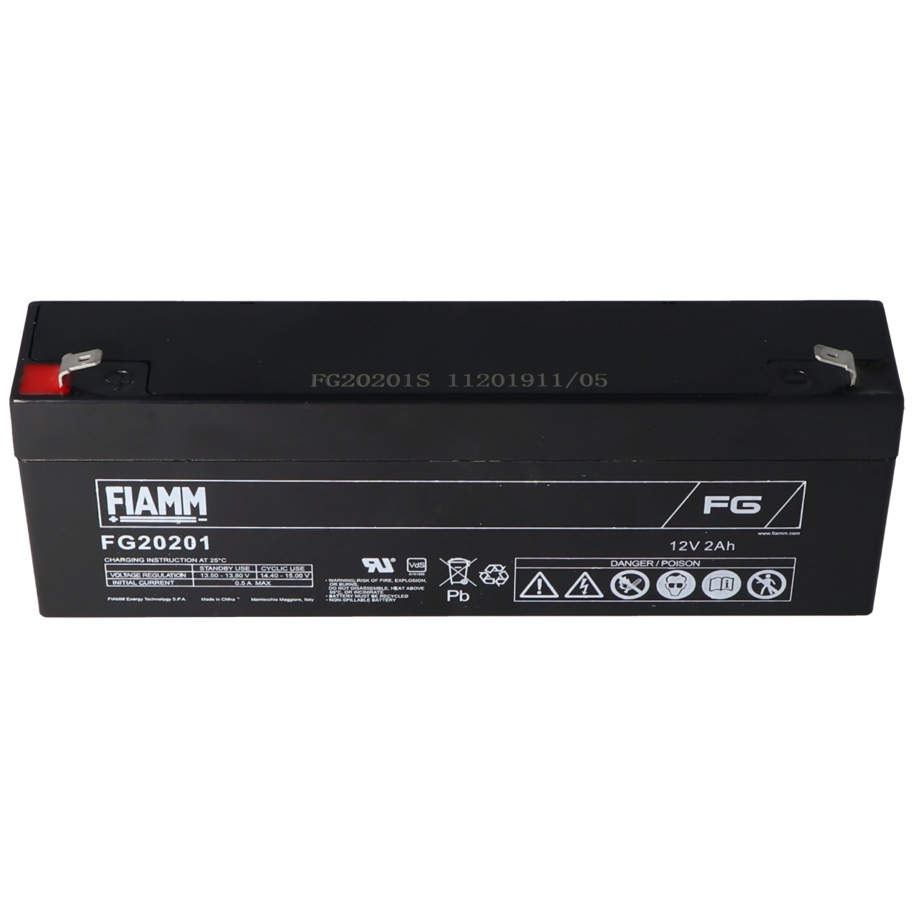 Fiamm FG20201 Akku 2,0Ah PB Blei Akku wartungsfrei, mit 4,8mm Steckkontakten