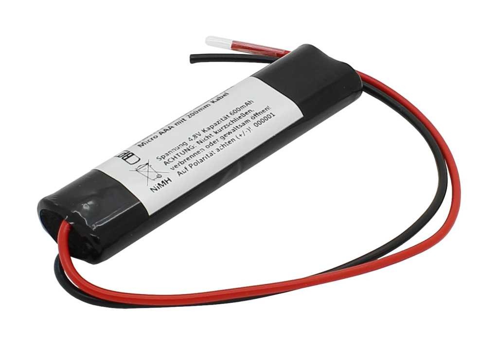 Notleuchtenakku NiMH 4,8V 600mAh L2x2 Micro AAA mit 200mm Kabel