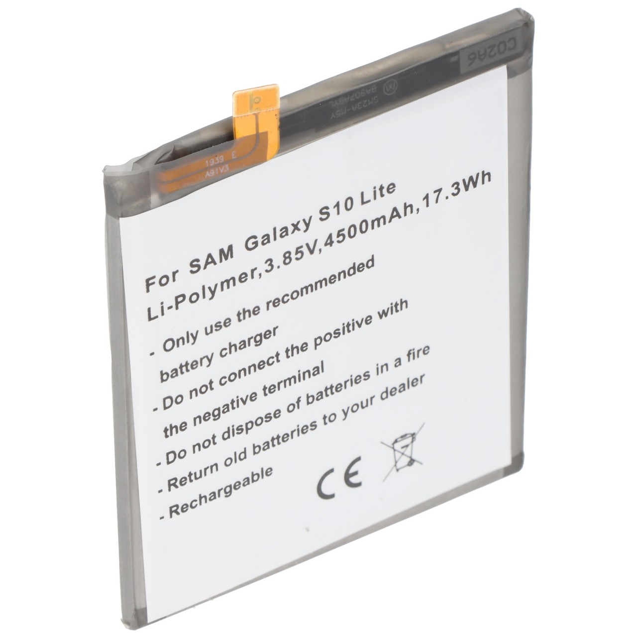 Akku passend für Samsung Galaxy S10 Lite, Li-Polymer, 3,85V, 4500mAh, 17,3Wh, built-in, ohne Werkzeug