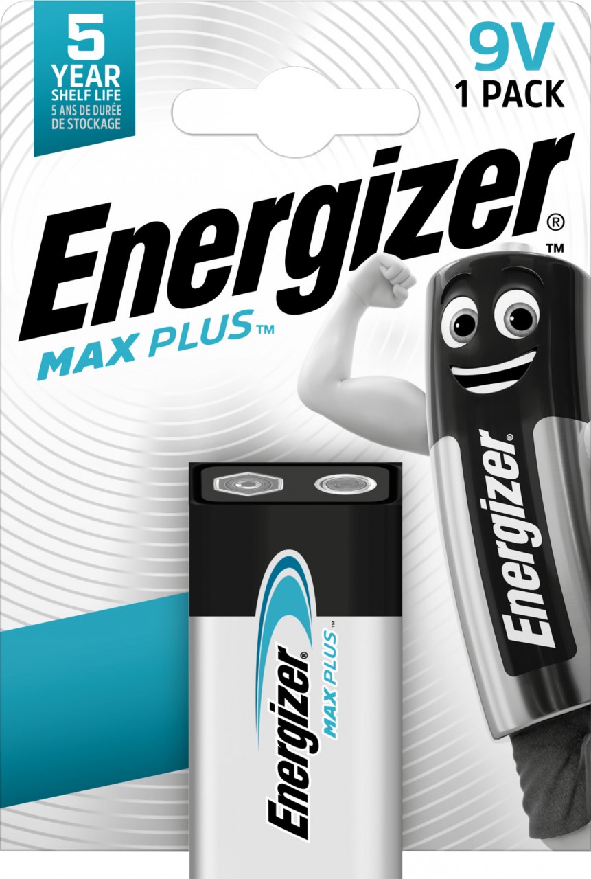 Energizer Batterie Alkaline, E-Block, 6LR61, 9V Max Plus, Retail Blister (1-Pack)