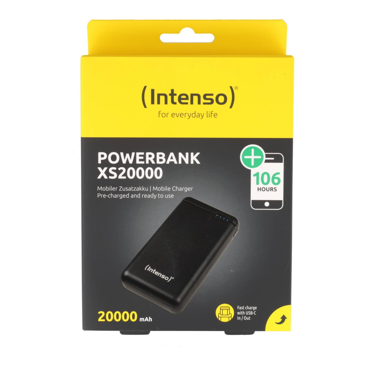 Intenso Akku-Powerbank „XS20000“ – 20.000 mAh, Schwarz, USB-A / Micro-USB / USB-C