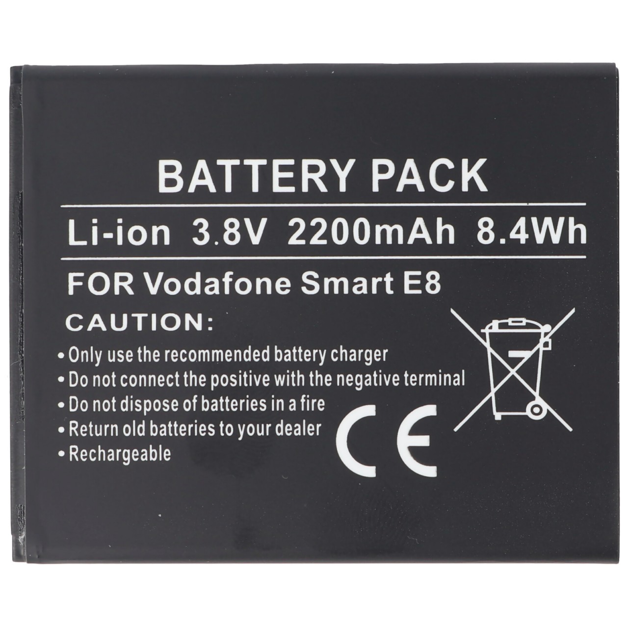 Akku passend für Vodafone Smart E8 Akku Li3822T43P4h736040, VFD510 Li-Ion, 3,8V, 2200mAh, 8,4Wh