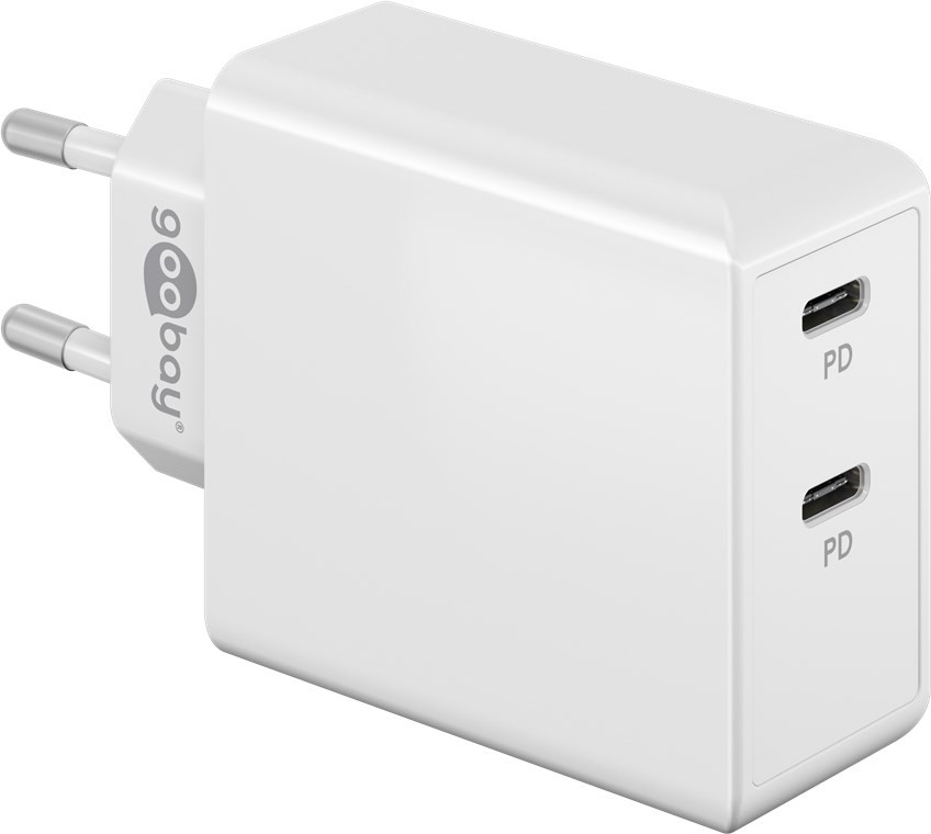 Goobay Dual-USB-C™ PD Schnellladegerät (36 W) weiß - Ladeadapter mit 2x USB-C™-Anschlüssen (Power Delivery)