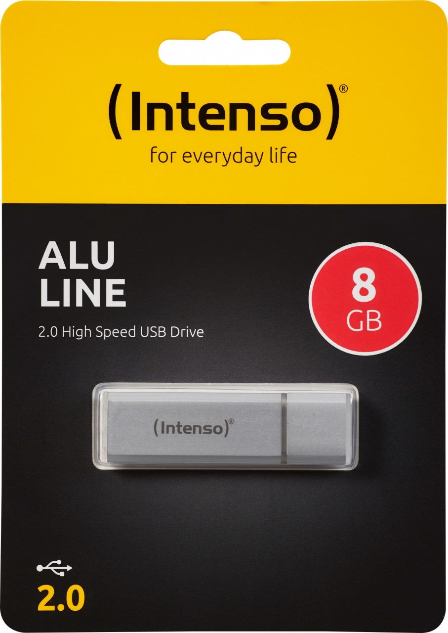 Intenso USB 2.0 Stick 8GB, Alu Line, silber (R) 28MB/s, (W) 6.5MB/s, Retail-Blister