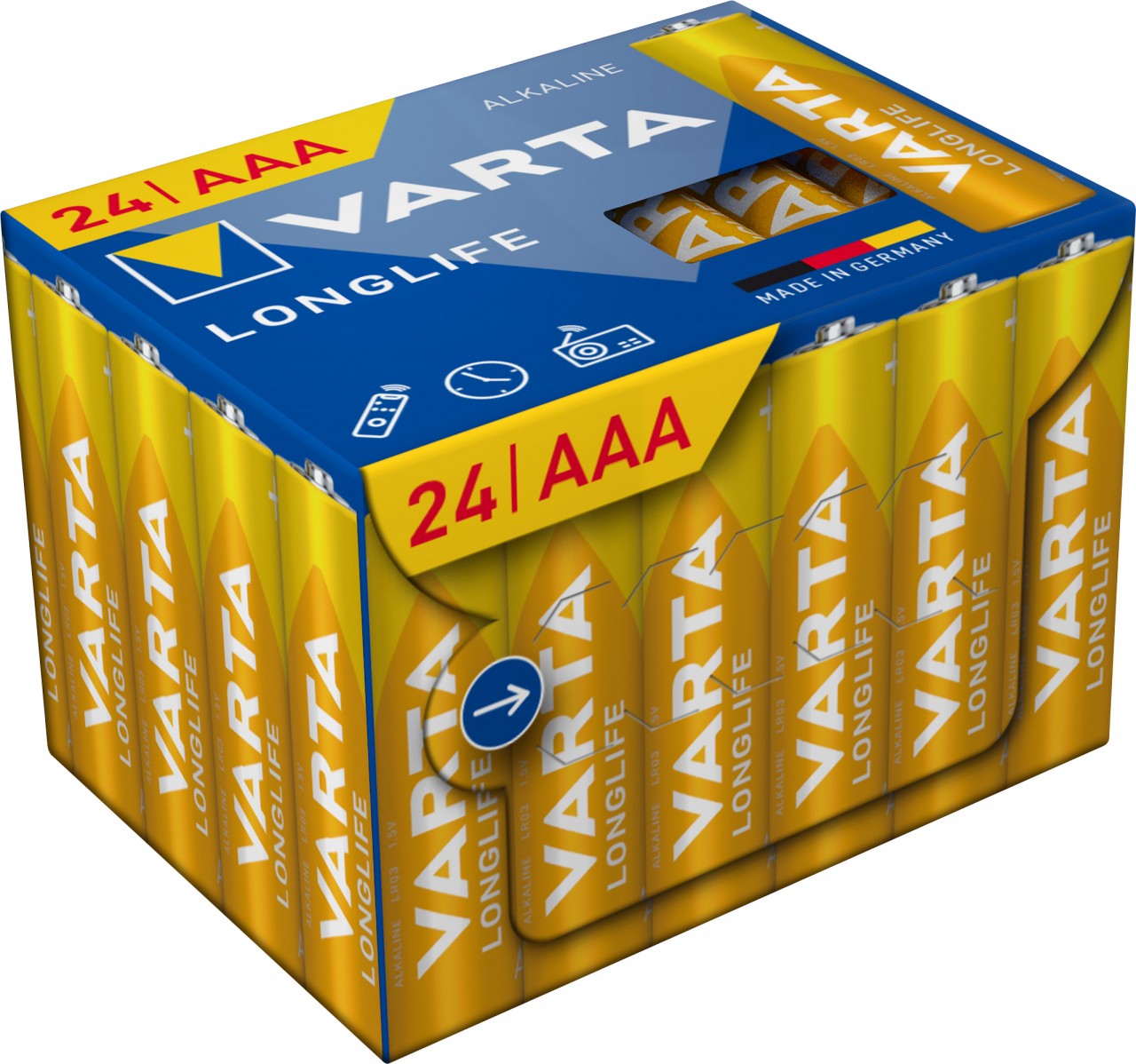 Varta Batterie Alkaline, Micro, AAA, LR03, 1.5V Longlife, Cube, Retail Box (24-Pack)