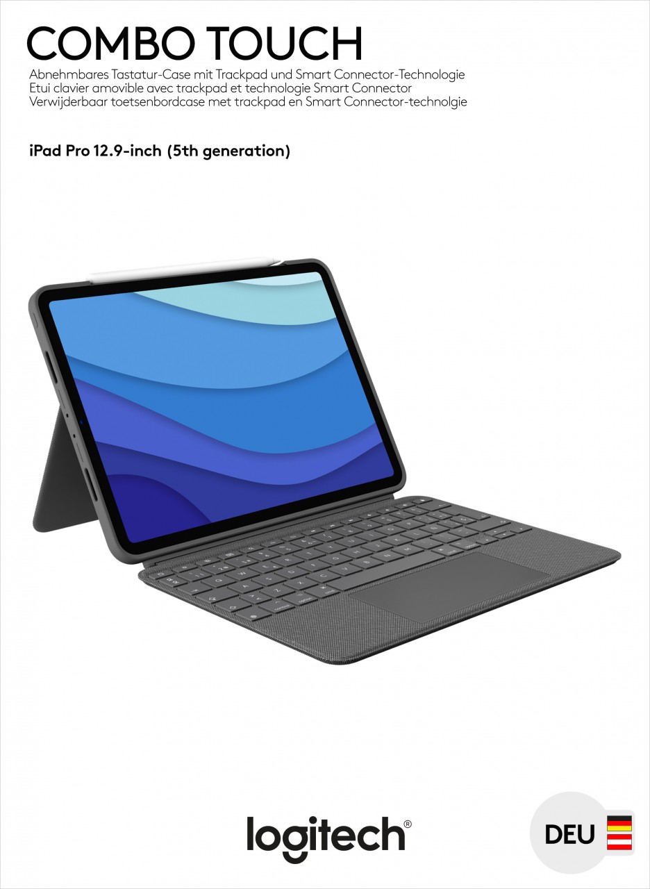 Logitech Tastatur Combo Touch, Smart Connector, grau für Apple iPad Pro 12.9', Gen.5/6, Trackpad, DE, Retail