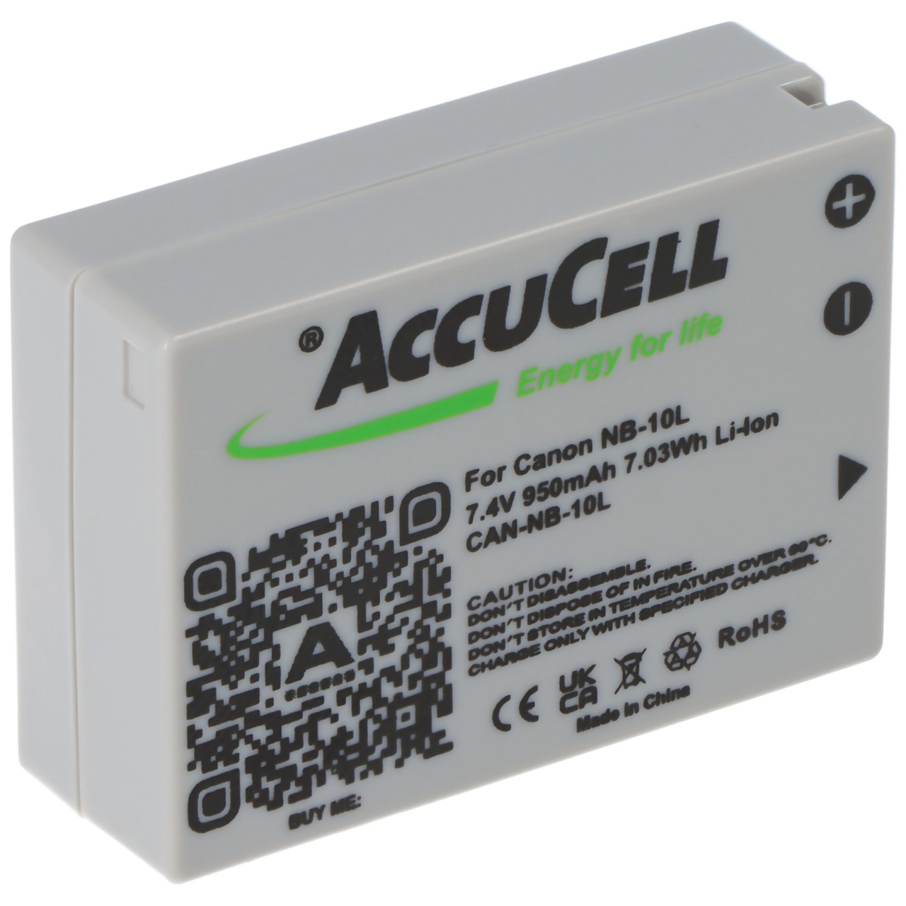 AccuCell Akku passend für Canon NB-10L, PowerShot SX40 HS, Li-Ion 7,4 Volt, 750-950mAh Abmessungen 45,5x32,4x15,2mm