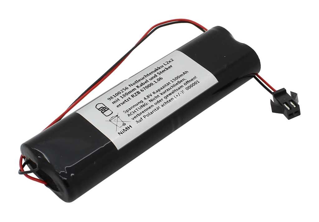 Notleuchtenakku NiMH 4,8V 1500mAh L2x2 mit Kabel und Stecker ersetzt RZB 67000.1.06