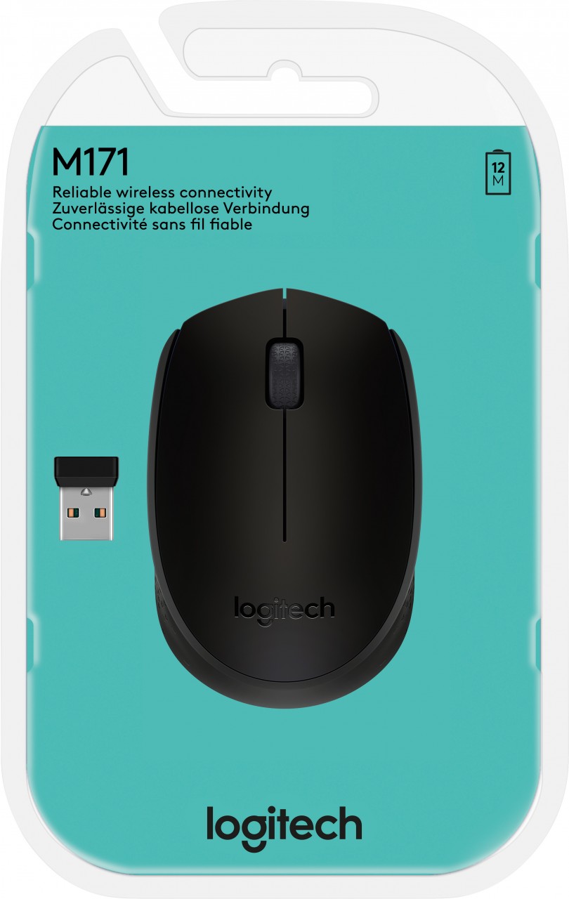 Logitech Maus M171, Wireless, schwarz Optisch, 1000 dpi, 3 Tasten, Retail