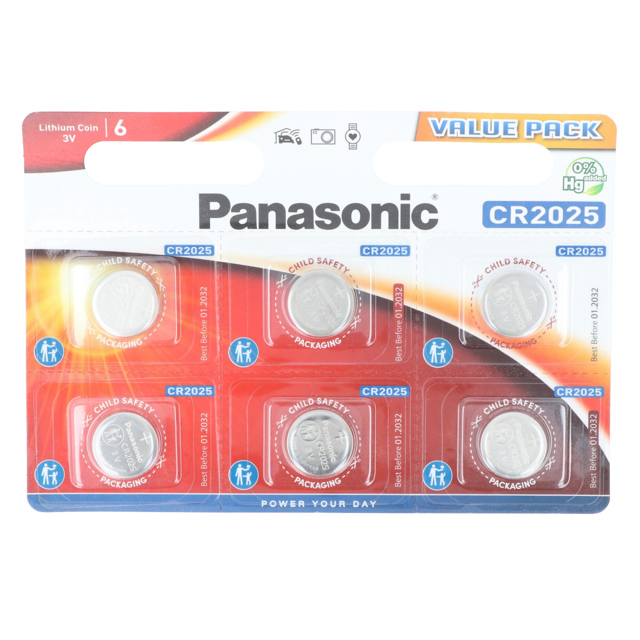 Panasonic Batterie Lithium, Knopfzelle, CR2025, 3V Electronics, Lithium Power, Retail Blister (6-Pack)