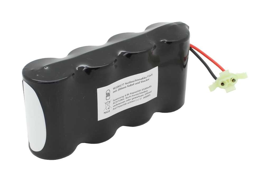 Notleuchtenakku NiCd 4,8V 4500mAh F1x4 mit 200mm Kabel und Stecker ersetzt Yuasa 4DH4-0LAP3