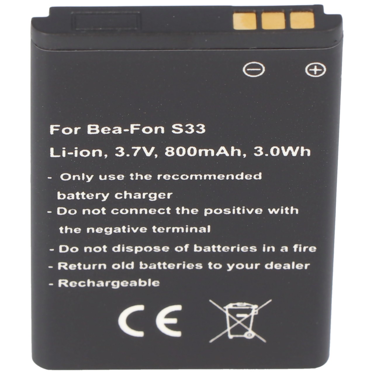 Nachbau Akku kompatibel Bea-Fon S33, C140, C240 Akku 3,7 Volt 800mAh Li-Ion Akku, 53,2 x 34,0 x 4,6mm