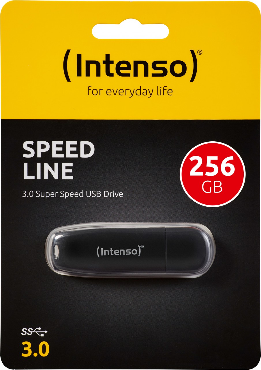 Intenso USB 3.0 Stick 256GB, Speed Line, schwarz Typ-A, (R) 70MB/s, Retail-Blister