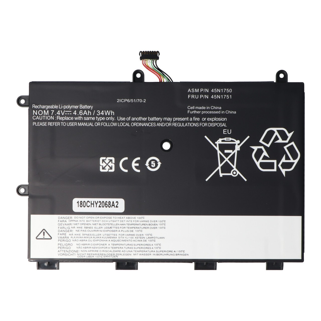 Akku passend für Lenovo ThinkPad Yoga 11e, 45N1751, Li-Polymer, 7,4V, 4600mAh, 34,0Wh, built-in