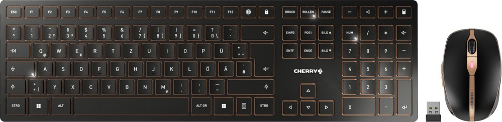 Cherry Tastatur-Maus Set DW 9100 Slim, Wireless, Bluetooth, schwarz DE, Optisch, 2400 dpi, Akku, Retail